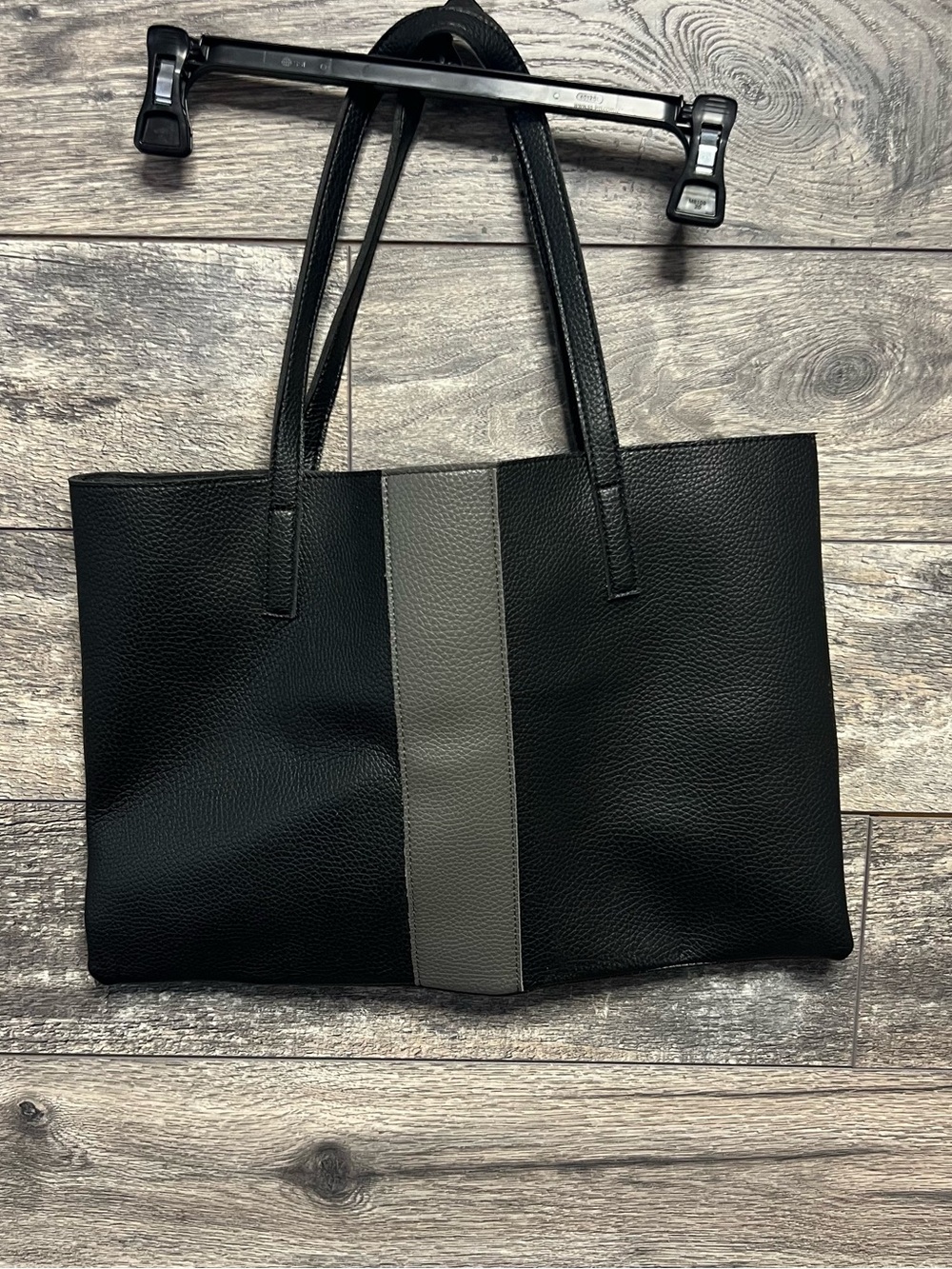 Vince Camuto Black Gray Faux Leather Tote Bag Large Shoulder Handbag Minimalist